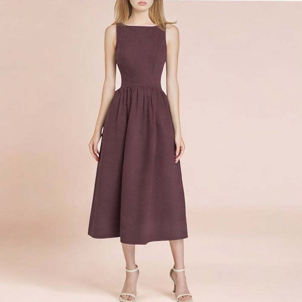 WAYF Amelia Denim Midi Dress Brown Women’s Medium 🤎 - Picture 11 of 11